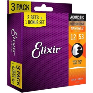 Elixir Acoustic Guitar Strings 3 Pack 12-53 Phosphor Bronze 16545