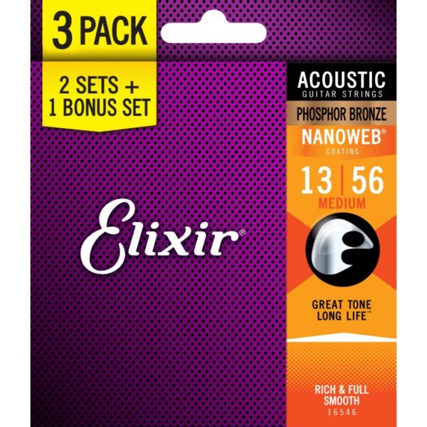 Elixir Acoustic Nanoweb Phosphor Bronze 13/56 Medium set of 3