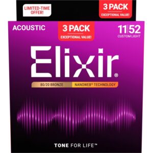 Elixir 16564 3-PACK Acoustic 80/20 Bronze NANOWEB