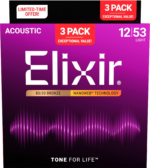 Elixir 16565 3-PACK Acoustic 80/20 Bronze NANOWEB