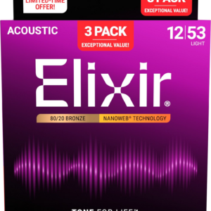 Elixir 16565 3-PACK Acoustic 80/20 Bronze NANOWEB