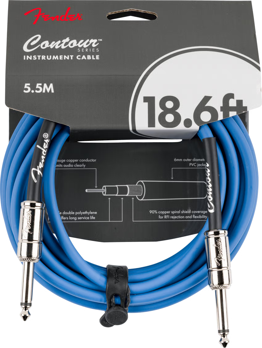 Fender Contour Series Instrument Cables 18.6 ft (Str/Str) Lake Placid Blue